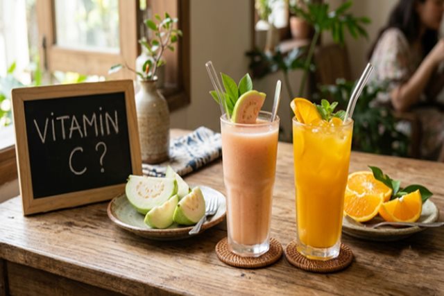 Nước ép ổi hay nước cam giàu vitamin C hơn?